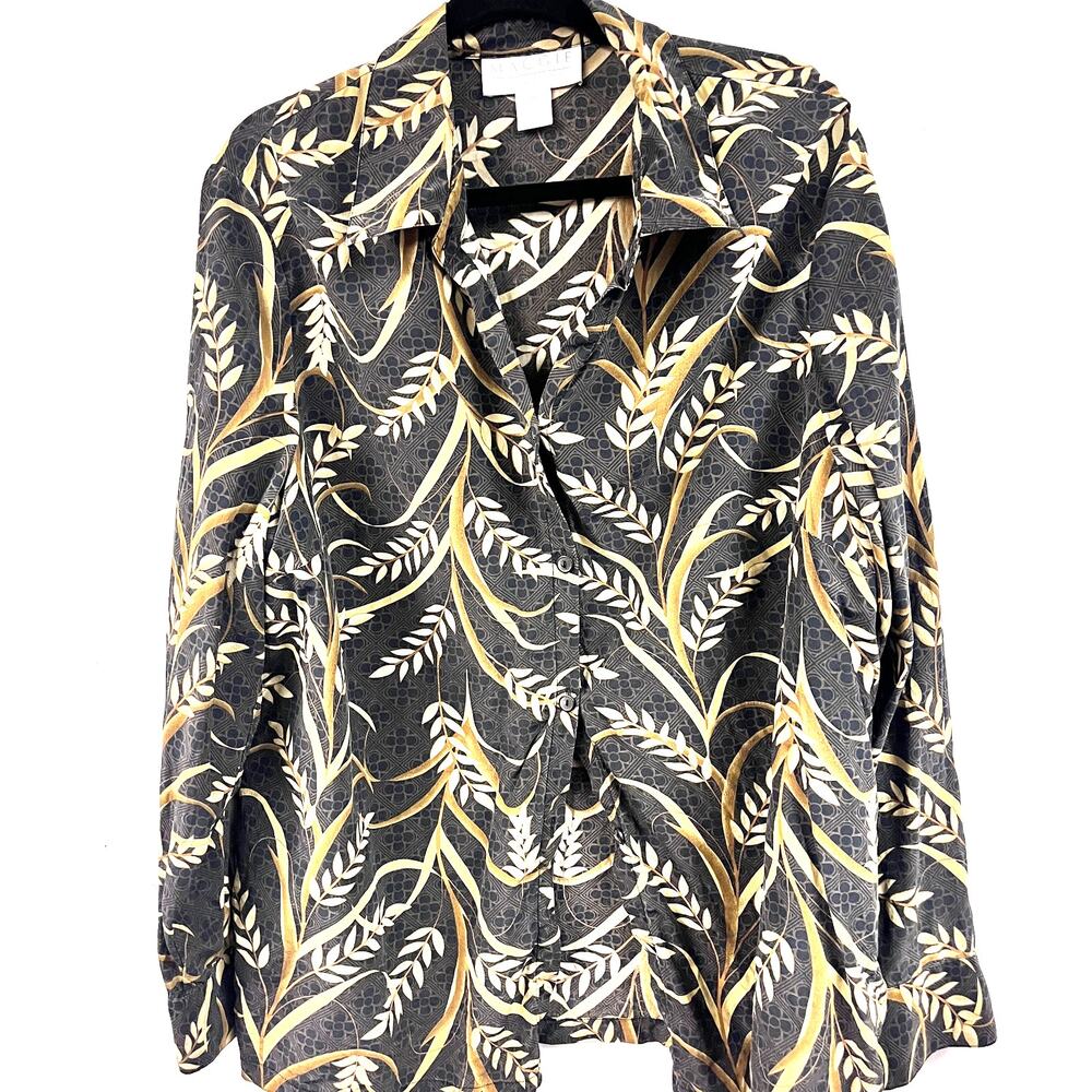 Women's plus size vintage Maggie Mcnoughton 2xl 100% Silk botanical button down